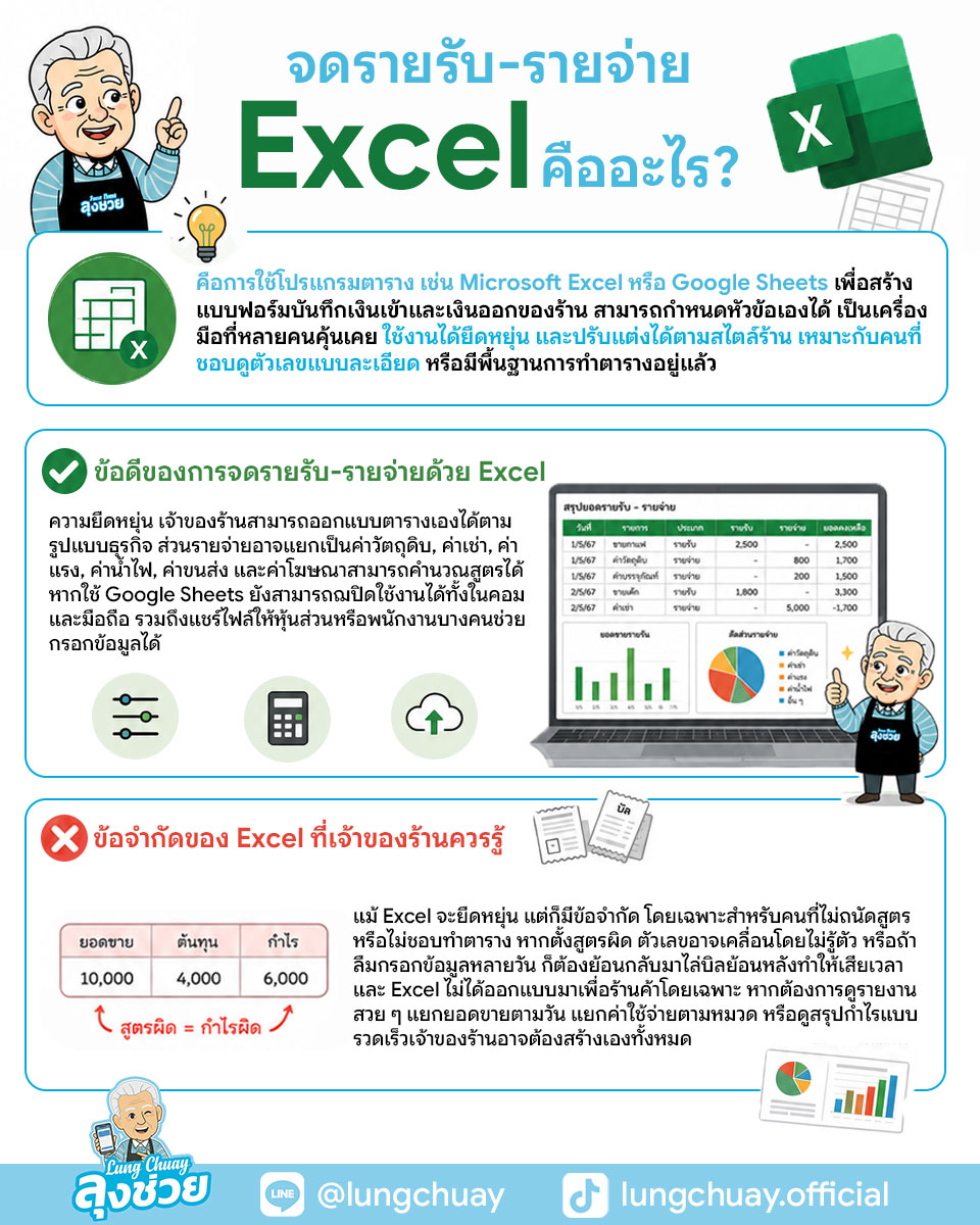 จดรายรับ-รายจ่าย Excel หรือ App แบบไหนเหมาะกับร้านกาแฟ ร้านอาหาร และร้านค้า พร้อมข้อดี ข้อเสีย และวิธีเลือกให้เหมาะกับคุณ