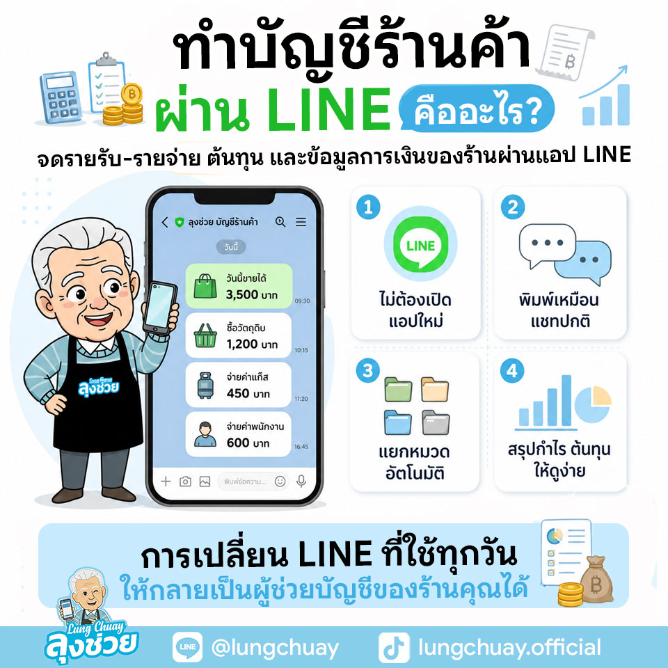 ทำบัญชีร้านค้าผ่าน LINE ตัวช่วยสำหรับพ่อค้าแม่ค้า จดรายรับรายจ่าย กำไรขาดทุน จัดการเงินแบบง่าย ๆ โดยไม่ต้องลงแอปใหม่หรือเรียนบัญชีซับซ้อน