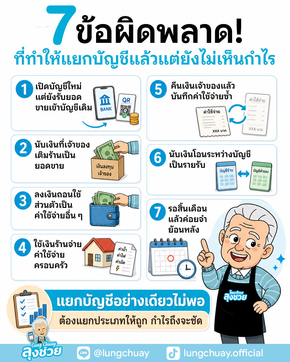 ข้อผิดพลาดที่ทำให้ แยกเงินส่วนตัวกับเงินร้าน แล้วไม่เห็นกำไร